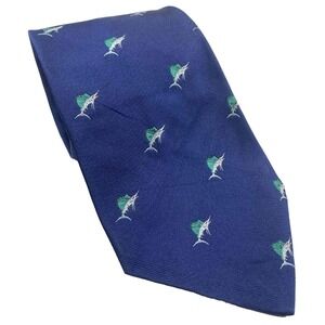 Vintage Polo Ralph Lauren Mens Tie Navy Blue embroidered swordfish Hand Made‎